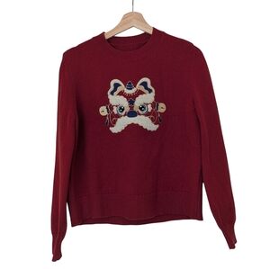 Kuose Red Women's Sweater with Embroidered Design, M